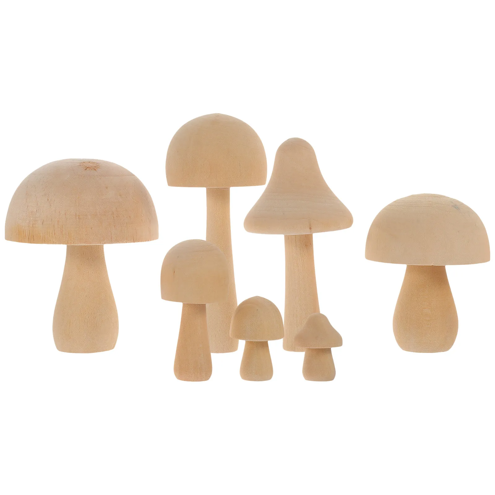 7Pcs Tiny Wood Mushroom Decorations Handcrafted Mushroom Ornaments for Home Office Desk Decor Miniature Landscape Gardening