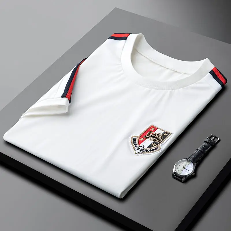 

Белая мужская футболка из ледяного шелка с коротким рукавом, приталенная, летняя, легкая, повседневная, дышащая, прохладная, универсальная, модная