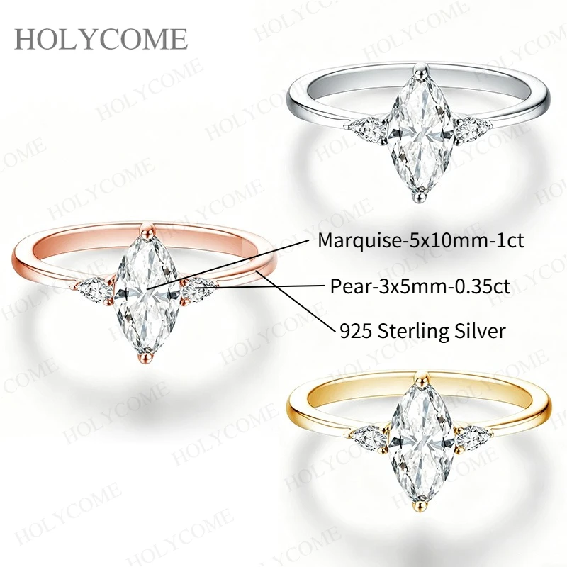 1CT Moissanite Ring D Color Marquise Real 925 Sterling Silver for Women Men Anniversary Gift Fine Jewelry Wedding Band