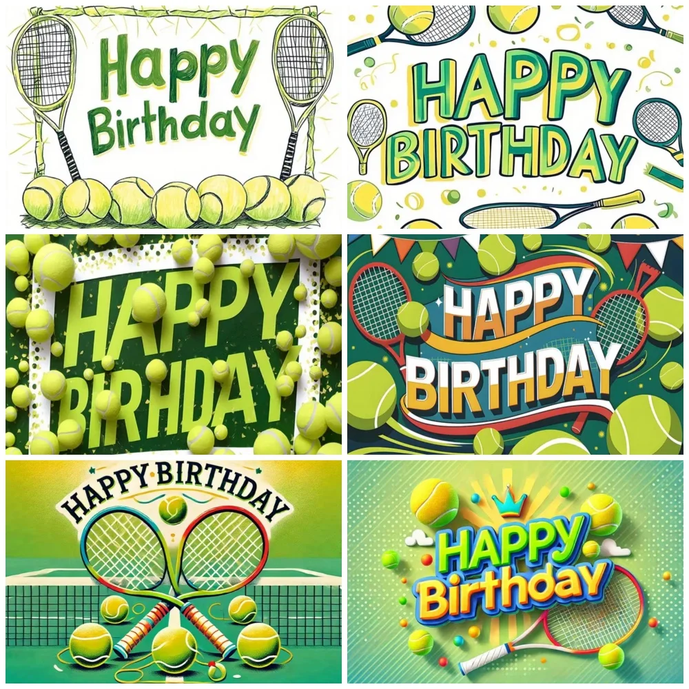 

Tennis Sports Theme Birthday Party Decoration Background Bright Green Tennis And Racket Backdrop Kids Gift Supplies Photo Studio