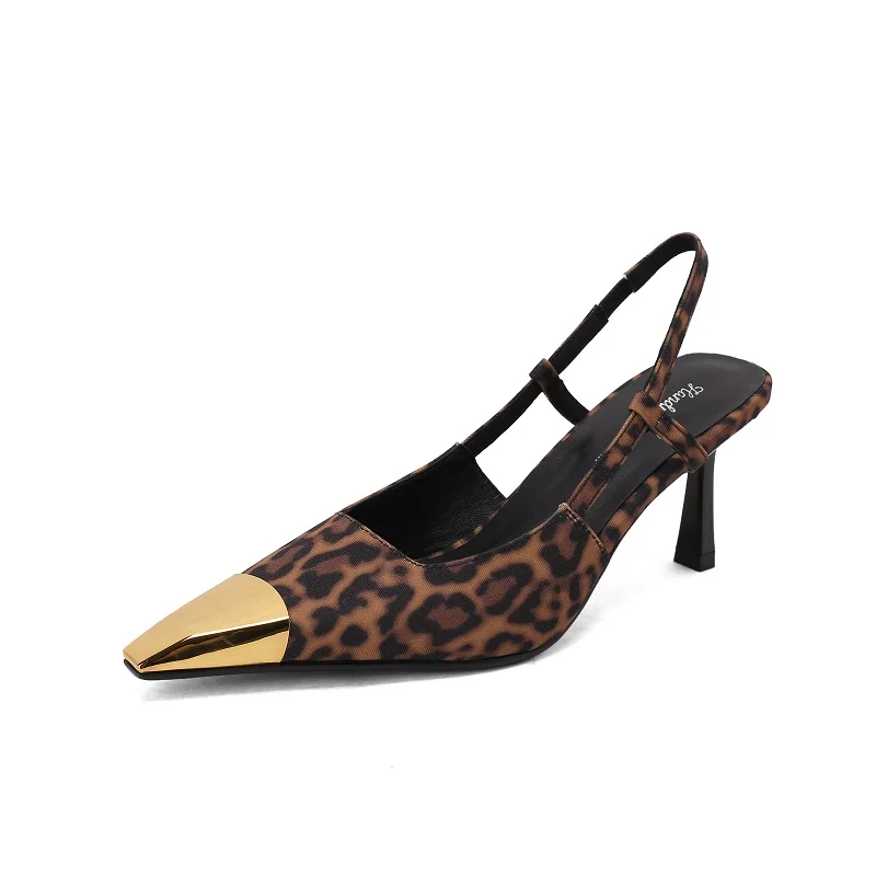 

Летние сандалии, женские туфли на тонком каблуке, пикантные леопардовые сандалии во французском стиле, вечерние туфли-лодочки из овечьей замши, модельные сандалии с острым металлическим носком