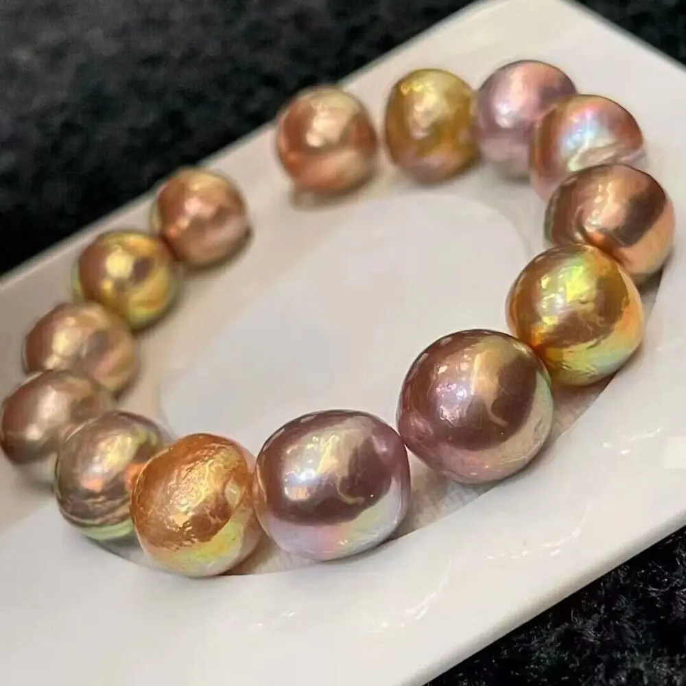 gorgeous 11-13mm south sea baroque multicolor pearl bracelet 7.5-8\