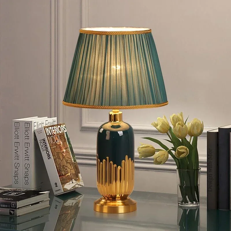 CEDRIC Modern Ceramic Table Lamp LED Simple Creative Green Nordic Bedside Desk Light for Home Living Room Bedroom Decor