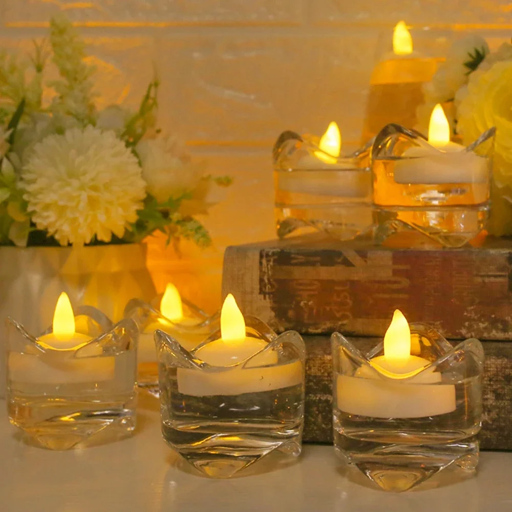 12-48pcs LED Floating Candles Flameless Flickering Tea Lights Candles for Bathtub Swimming Pool Vase Valentine Christmas Decor image 4