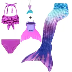 2025 Girls Little Mermaid Tails Can Add Monofin Swimming Tail For Kids Girls Summer Dress Swimmable Suit Mermaid Costume