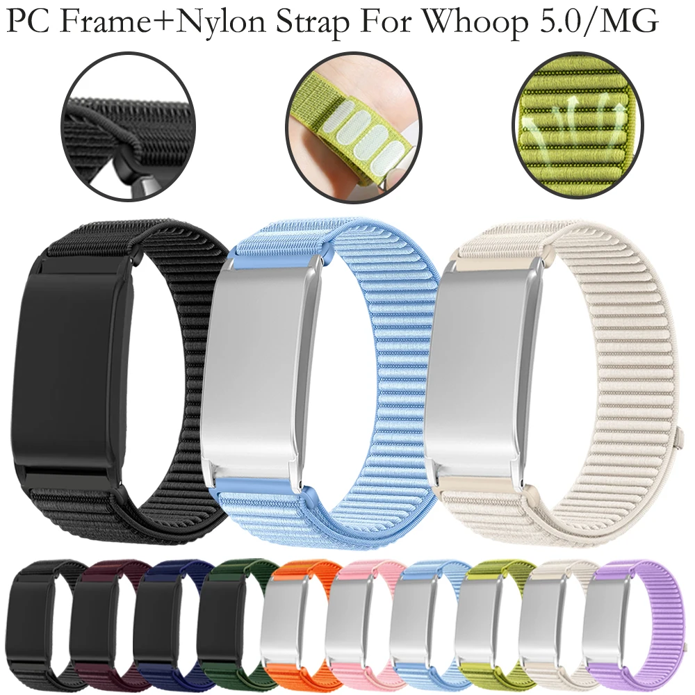 متوافق مع حزام النايلون Whoop 5.0/MG + إطار PC سوار معصم بديل أنيق قابل للتنفس لسوار Whoop 5.0/4.0/3.0