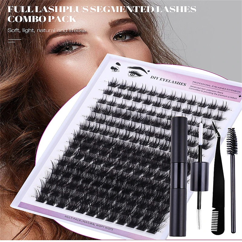 Extensiones de pestañas profesionales DIY, 168 grupos, naturales, delgados, largos, rizados, fibras de pestañas avanzadas para maquillaje de ojos