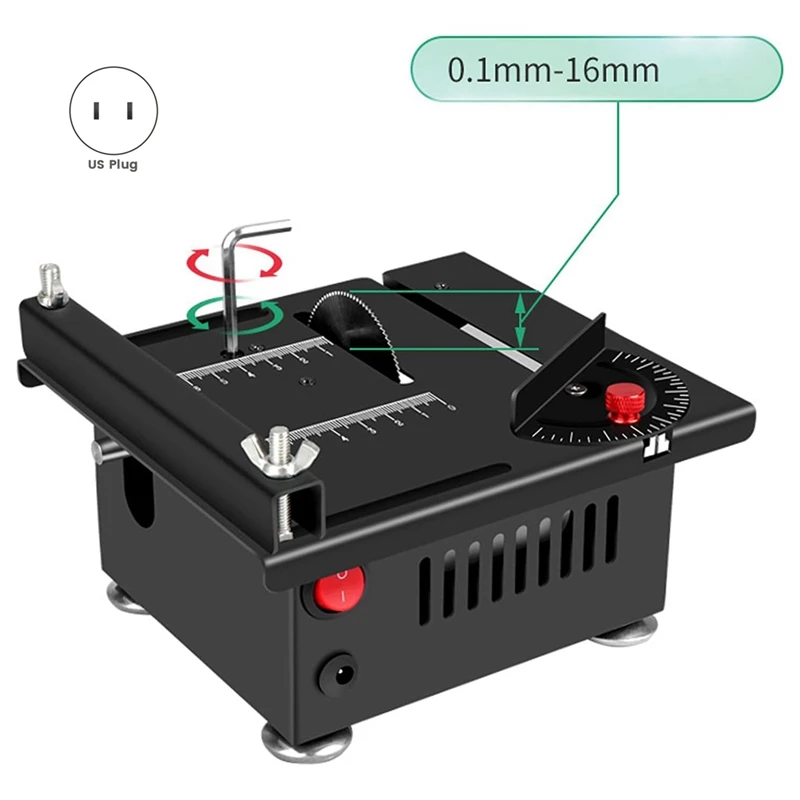 ABJI-Mini Multifunktionale Tischkreissäge, 7-Gang-verstellbare Tischkreissäge, Schneiden, Schleifen, Gravieren, Bohren, US-Stecker