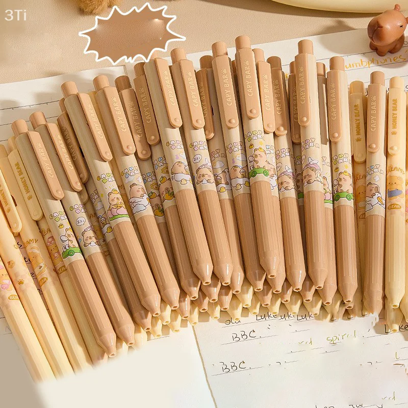 

12Pcs Cute Capybara Press Gel Pens Kawaii Quickly-Drying Large Capacity Black Pen Signature Pen Office School Supplies