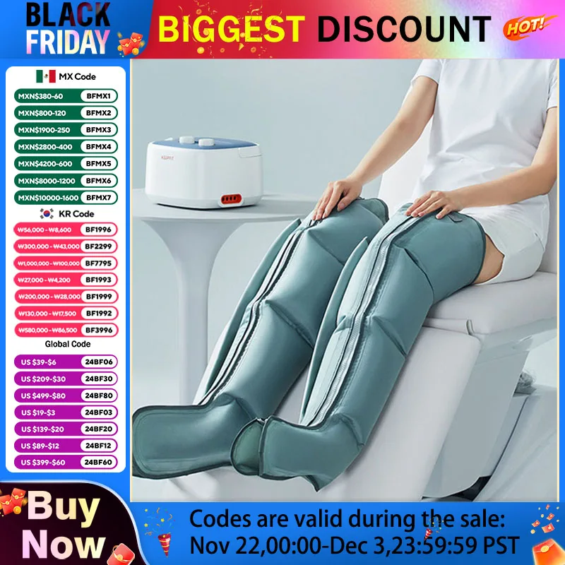 Leg Massager Knee Foot Heating Hot Air Compression Massage Promote Blood Circulation Muscle Relax Massage Lymphatic Detoxifier