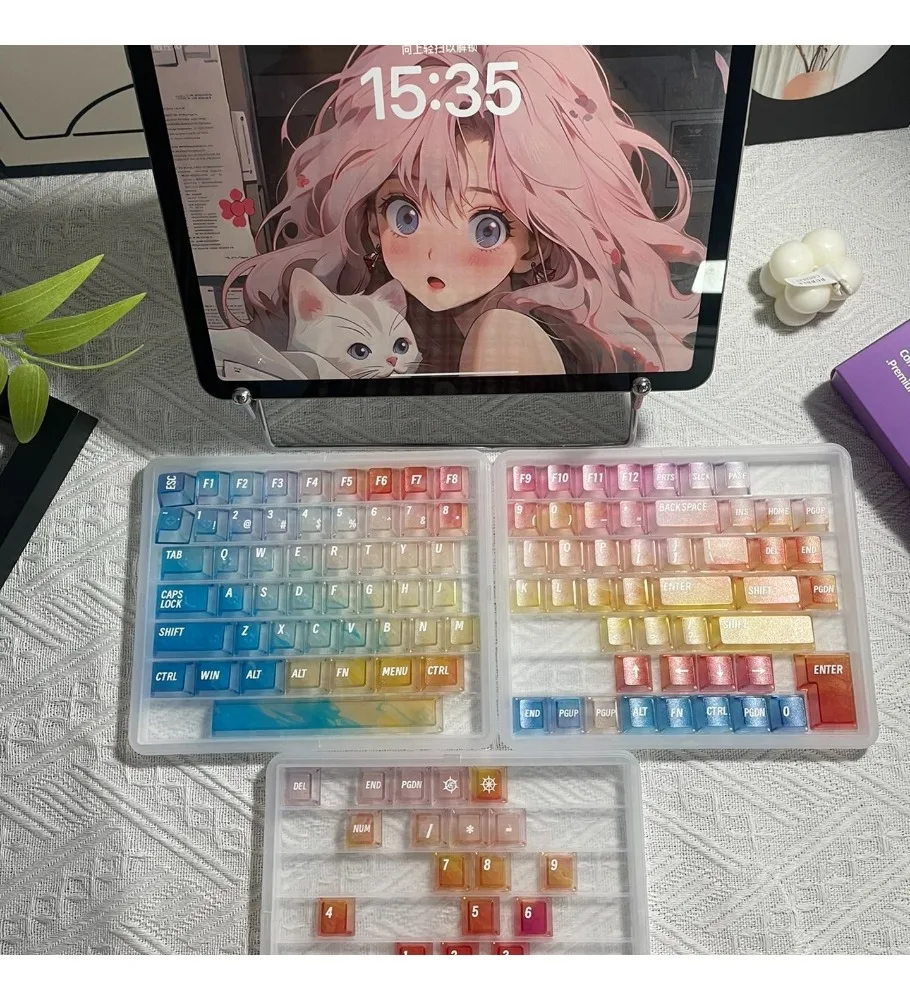Candy colorful five-sided gradual change fog through Kaizhou keycap original height PC material suitable for cross axis