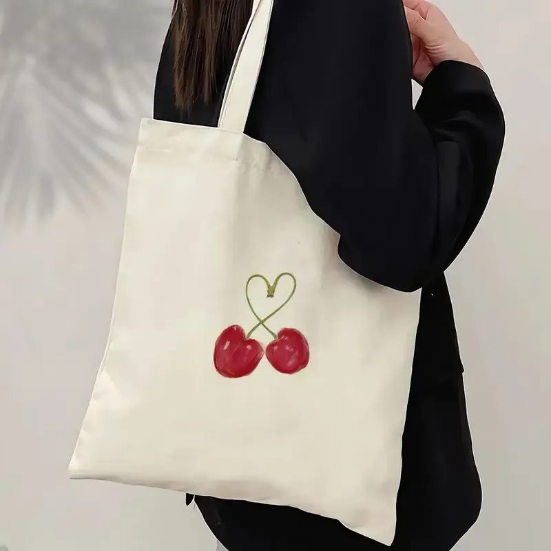 Cherry Pattern Canvas Tote Bag Stylish Design for Women and Men Everyday Use Commute Travel Shopping Daily Commute Bag