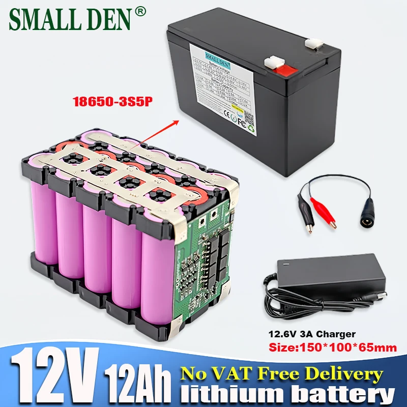 

12V 12Ah 3S5P 12000mAh 18650 lithium battery pack+12.6V 3A Chargerfor Sprayer scale Access control toys UPS 12V Power Supply