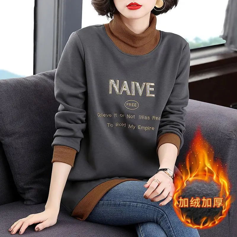 Large Loose High Neck Long Sleeved Top for Autumn and Winter New Mid Length Hoodie