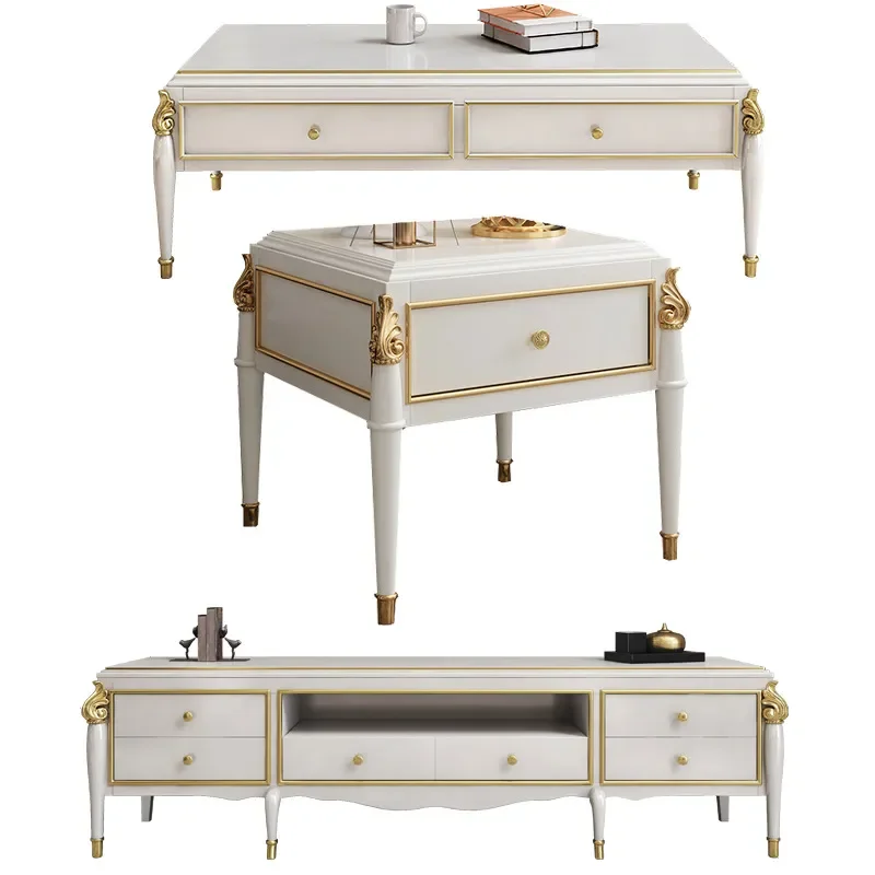 for American Solid Wood Coffee Table TV Cabinet Combination Simple European Style Modern Living Room Furniture Set