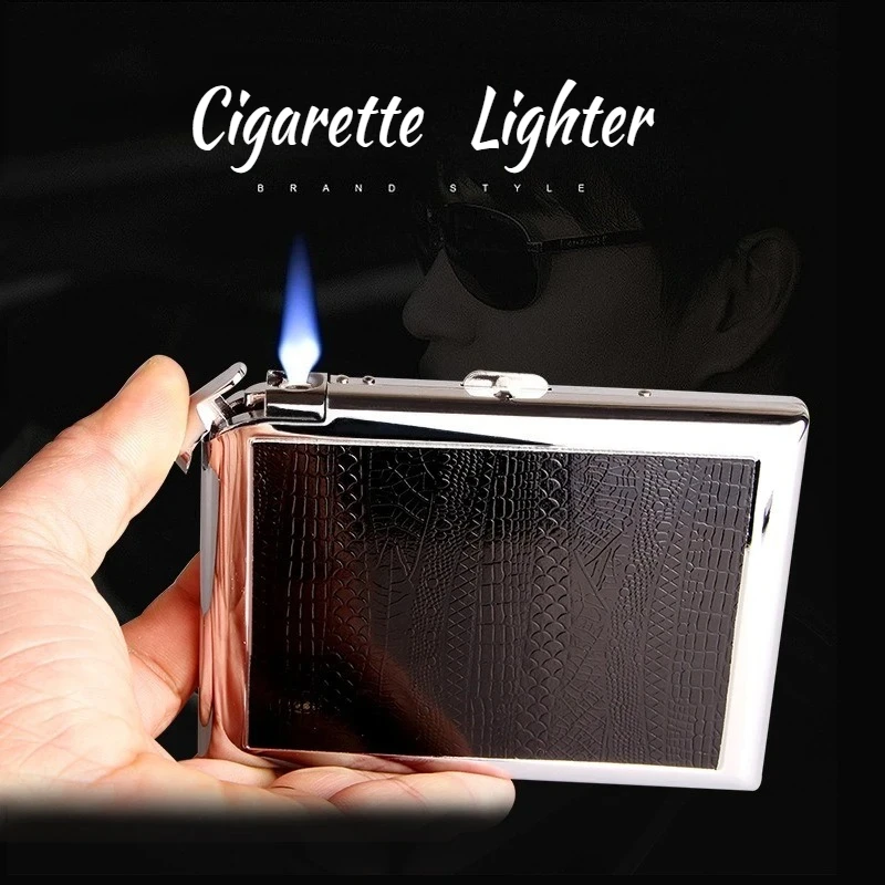 

Newest 20-pack with Windproof Blue Flame Lighter, Personalized Creative Metal Cigarette Box Integrated Men's Cigarette Lighter
