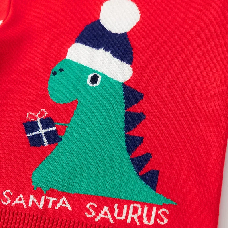 Children's Sweaters Autumn Winter New Christmas Dinosaur Boys' Baby Cartoon Backing Knitwear Children's Clothing