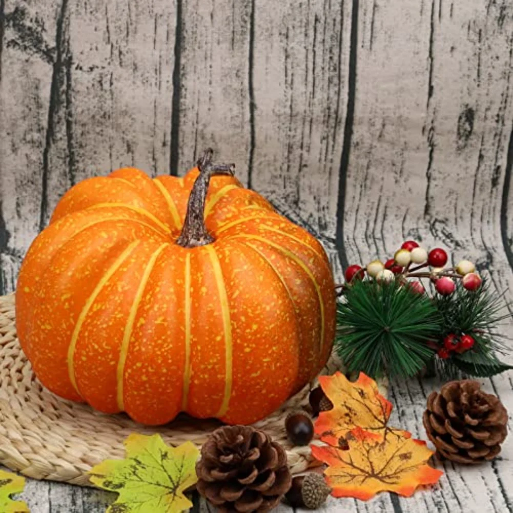 

17cm Artificial Pumpkins For Halloween & Fall Decorations Mini Fake Pumpkin Food Autumn Harvest Thanksgiving Ornaments Props New