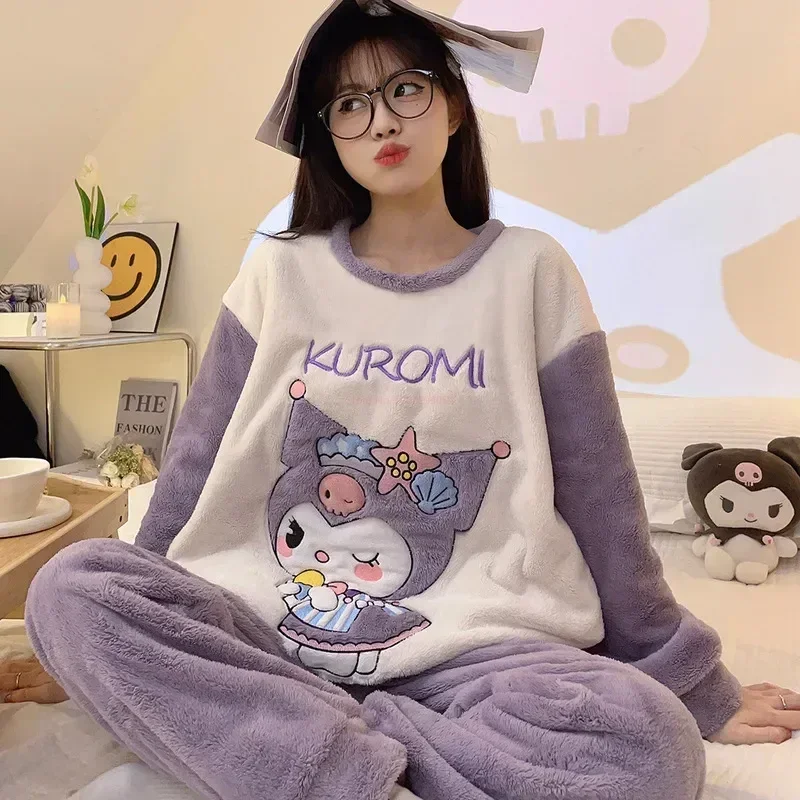 New Sanrio Cinnamoroll Cartoon Pajama Set New Winter Flannel Loung Sleepwear Girl Pijama Mujer Suits Couple Home Wear Soft Y2k