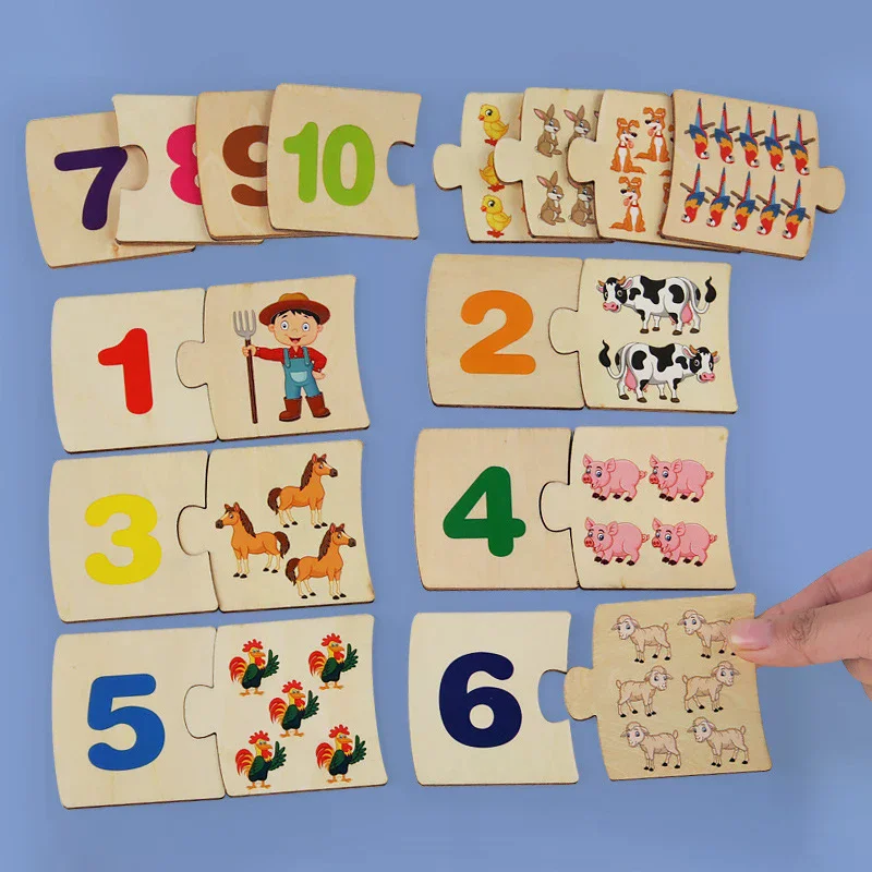 Scatola di ferro per bambini Numero Illuminazione accoppiato Cibo per animali in legno Puzzle Board Gioco di allenamento per pensiero logico Giocattoli educativi