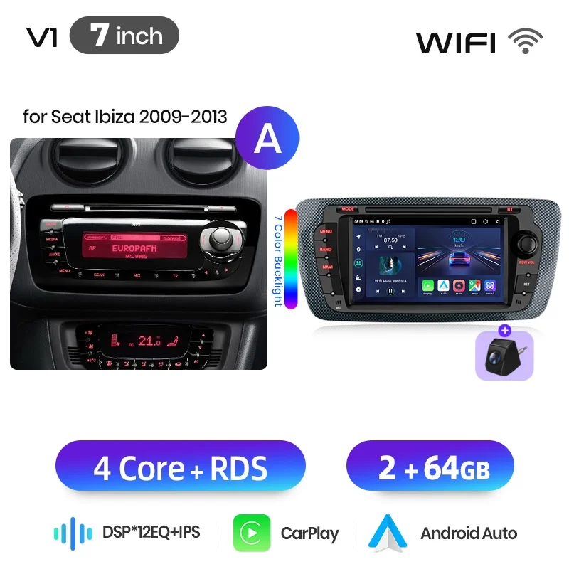 Junsun Wireless CarPlay voor Apple Android Auto autoradio voor Seat Ibiza 6j 2009-2013 GPS 4G RDS BT Multimedia Stereo Touchscreen
