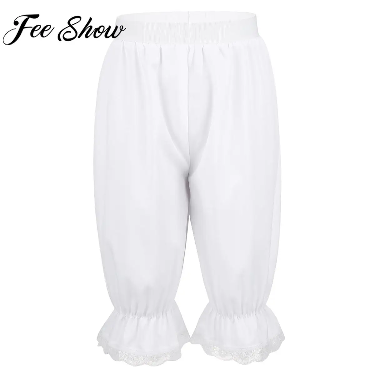 Kids Girls Medieval Victorian Pantaloons Solid Loose Lace Trim Bloomers Calf-length Pants for Halloween Theme Party Cosplay