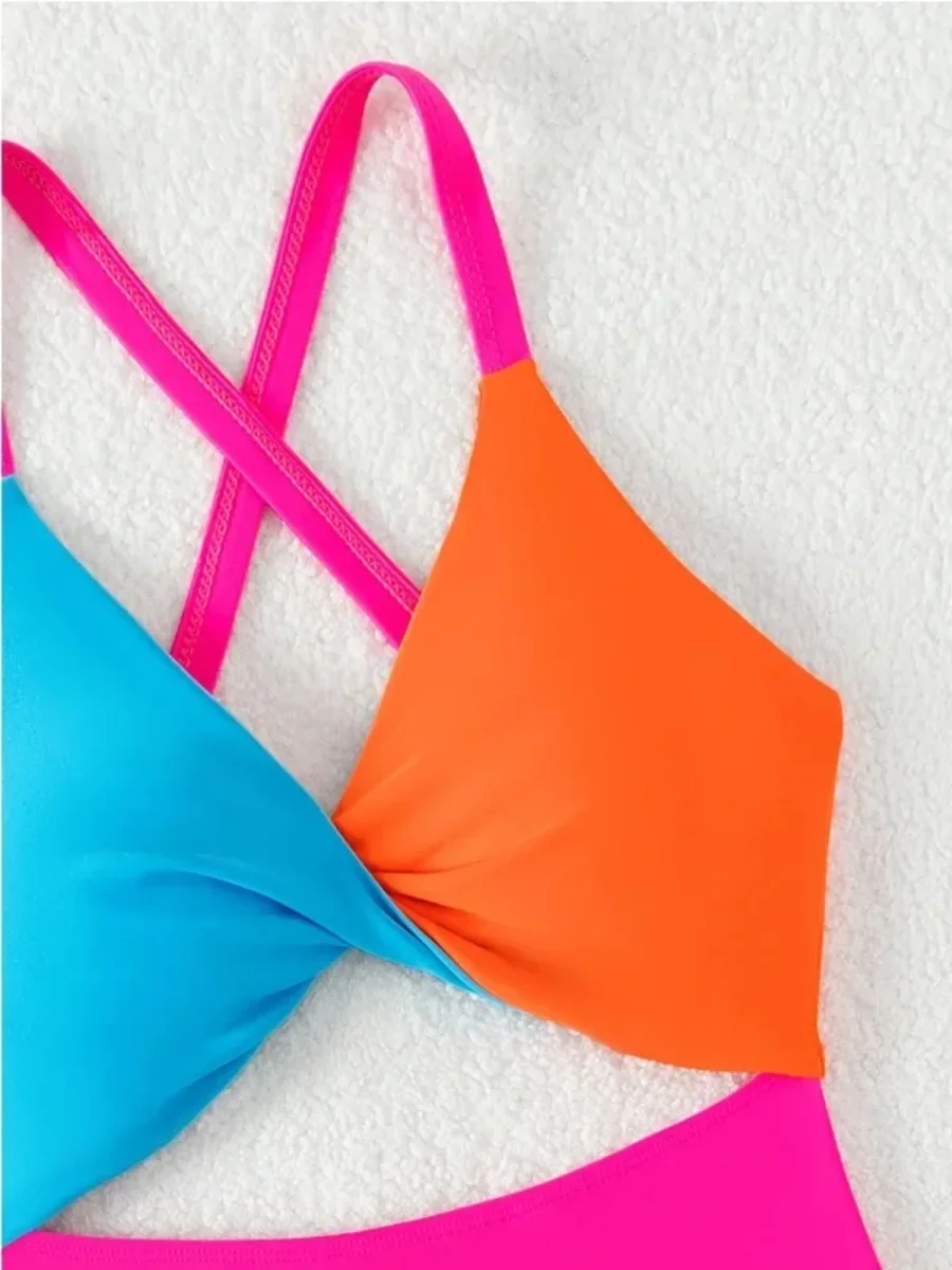 2025 ชุดว่ายน้ําสตรีใหม่,ContrastสีเอวสูงOne-pieceบิกินี่,VคอHollow Out Suspenderชุดว่ายน้ําBackless,Monokini