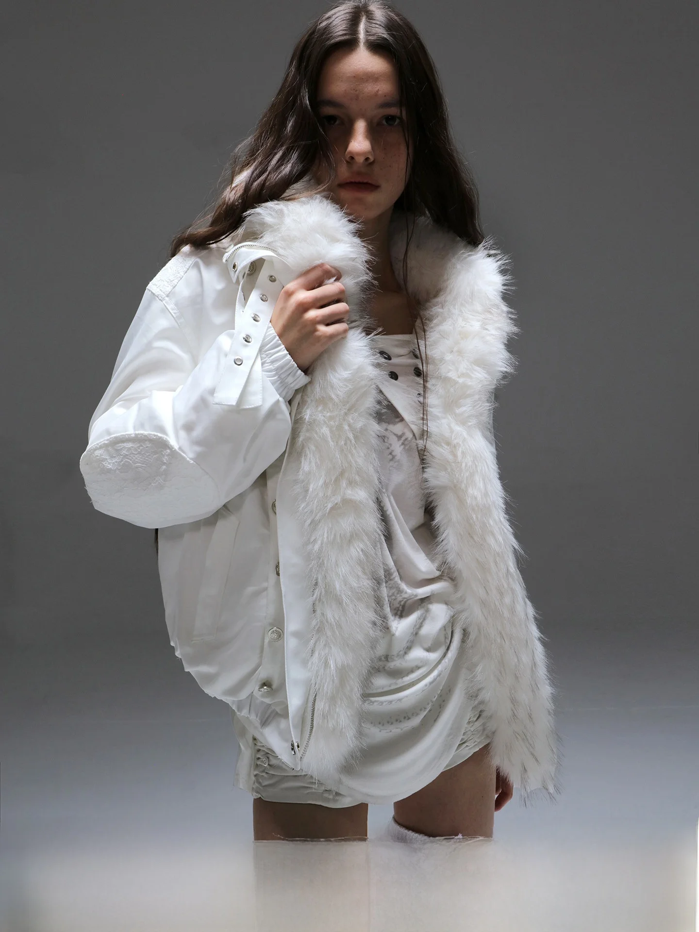 

DoublePunch Oversized Parka Du down Jaet Thi Outerwear Winter Coat White Goose down Loose Fit Fur Collar Punk Sle Wom...