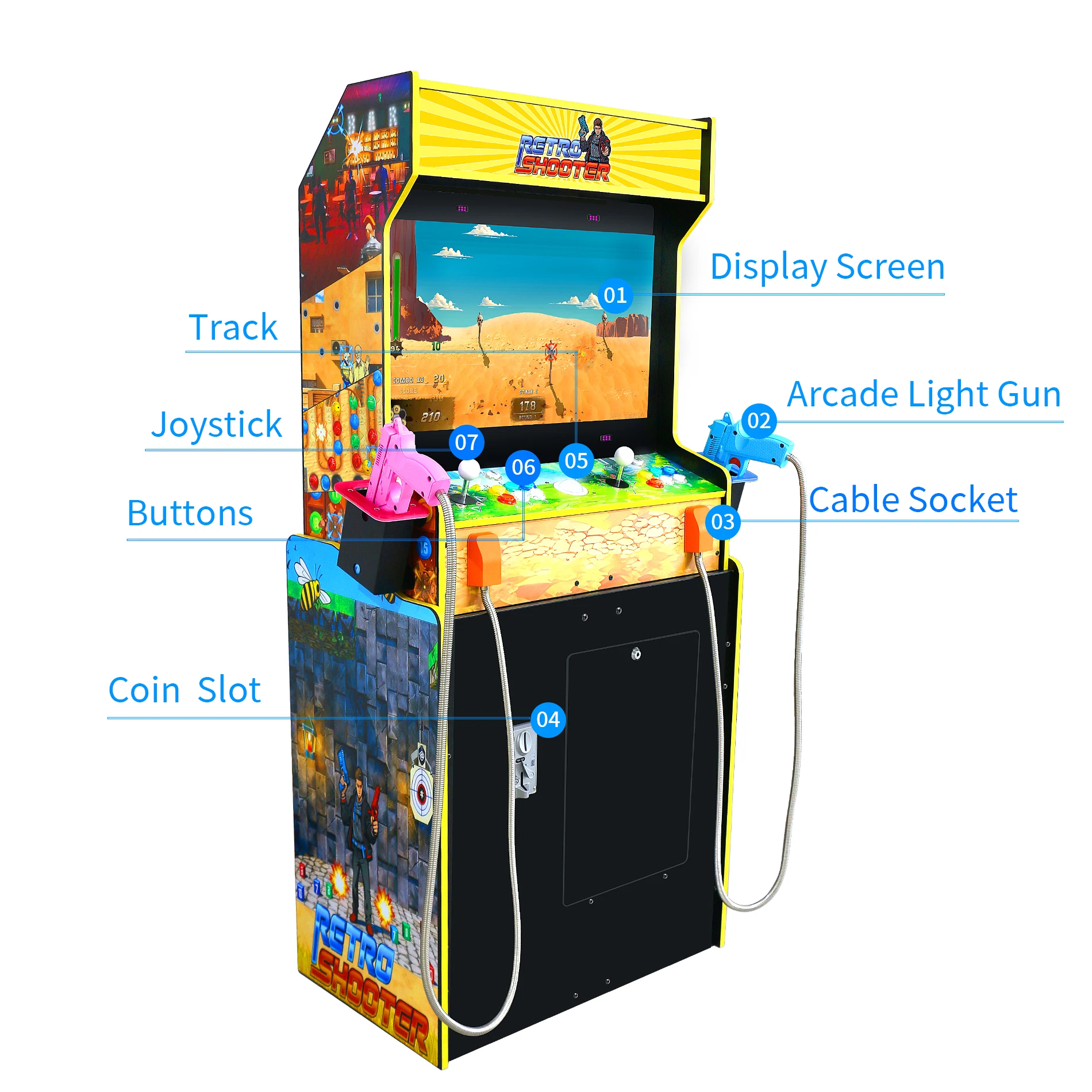 DIY 27" Upright Retro Shooter Arcade Cabinet Dual Light Gun Shooting Game Machine 2