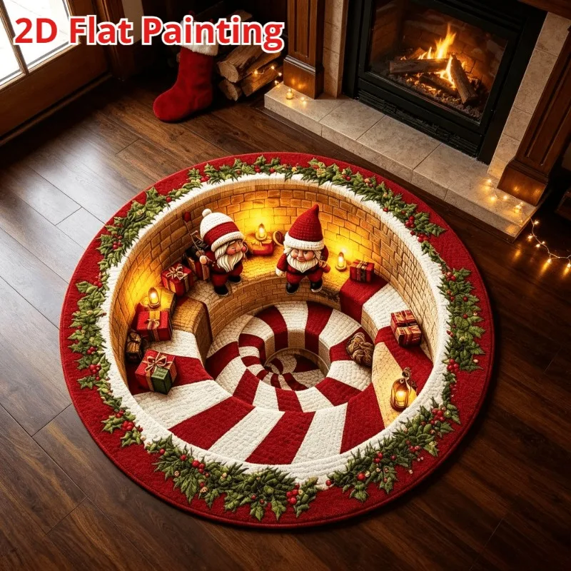 Flannel Circular Mat 2D Flat Vintage Christmas Letter Rug Soft Warm Mail Envelope Postcard Pattern Entry Way Carpet