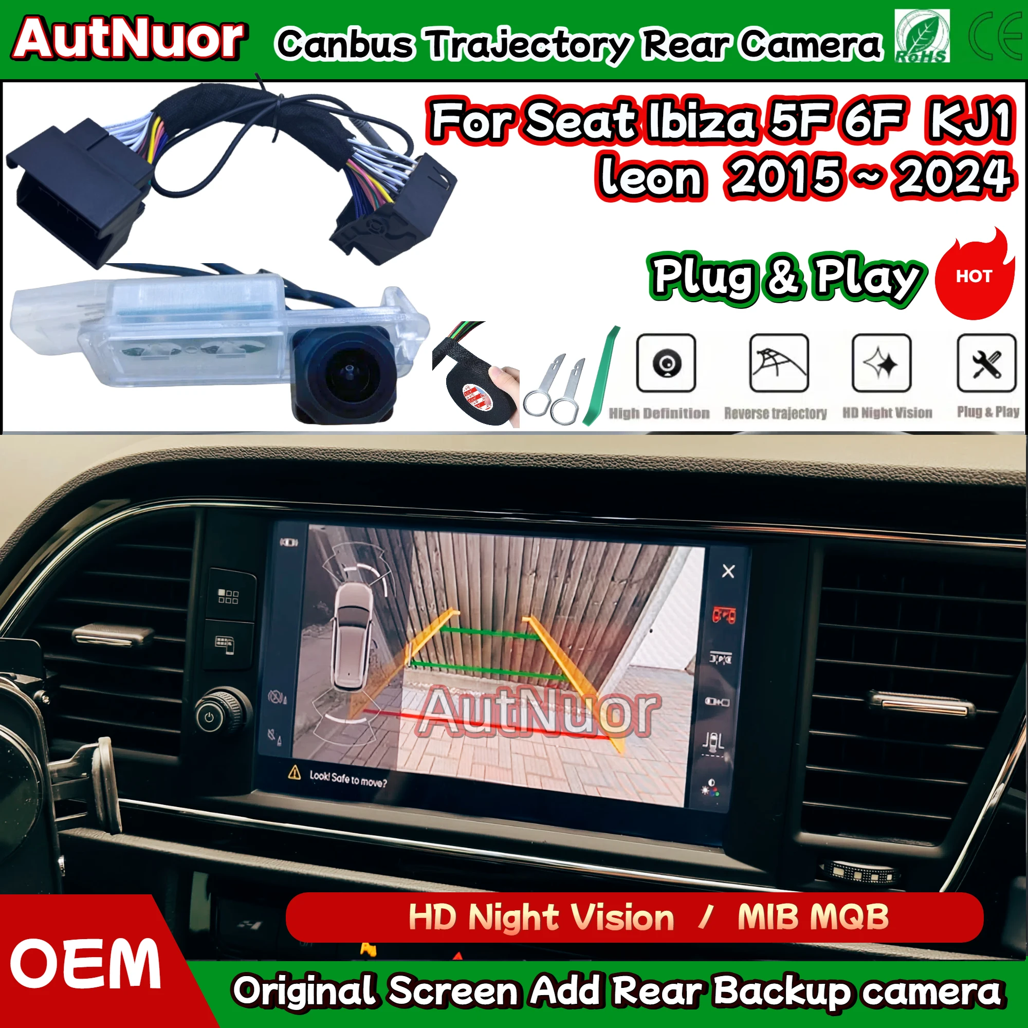 

Rear Reverse Backup Camera HD Night Vision For Seat Ibiza 5F 6F KJ1 leon 2015 ~ 2024 MIB2 Plug & Play Without Coding
