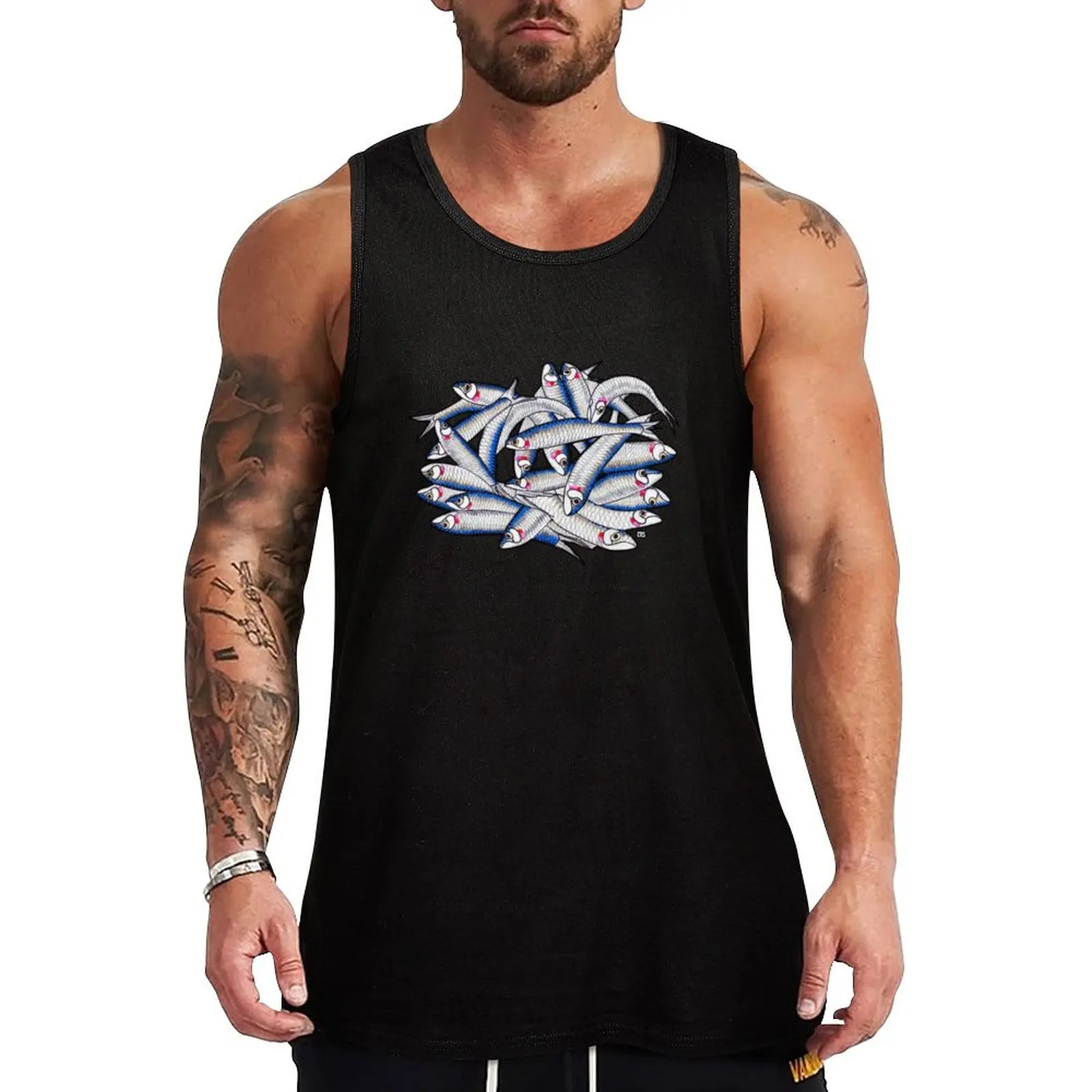 White Sardines Tank Top gym accessories man Male vest Top