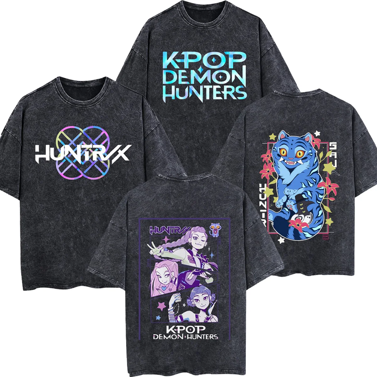 

Kpop Demon Hunter Saja Boys Y2K Retro T-shirt Round Neck Short Couple Outfit Sleeved Street Hip-hop
