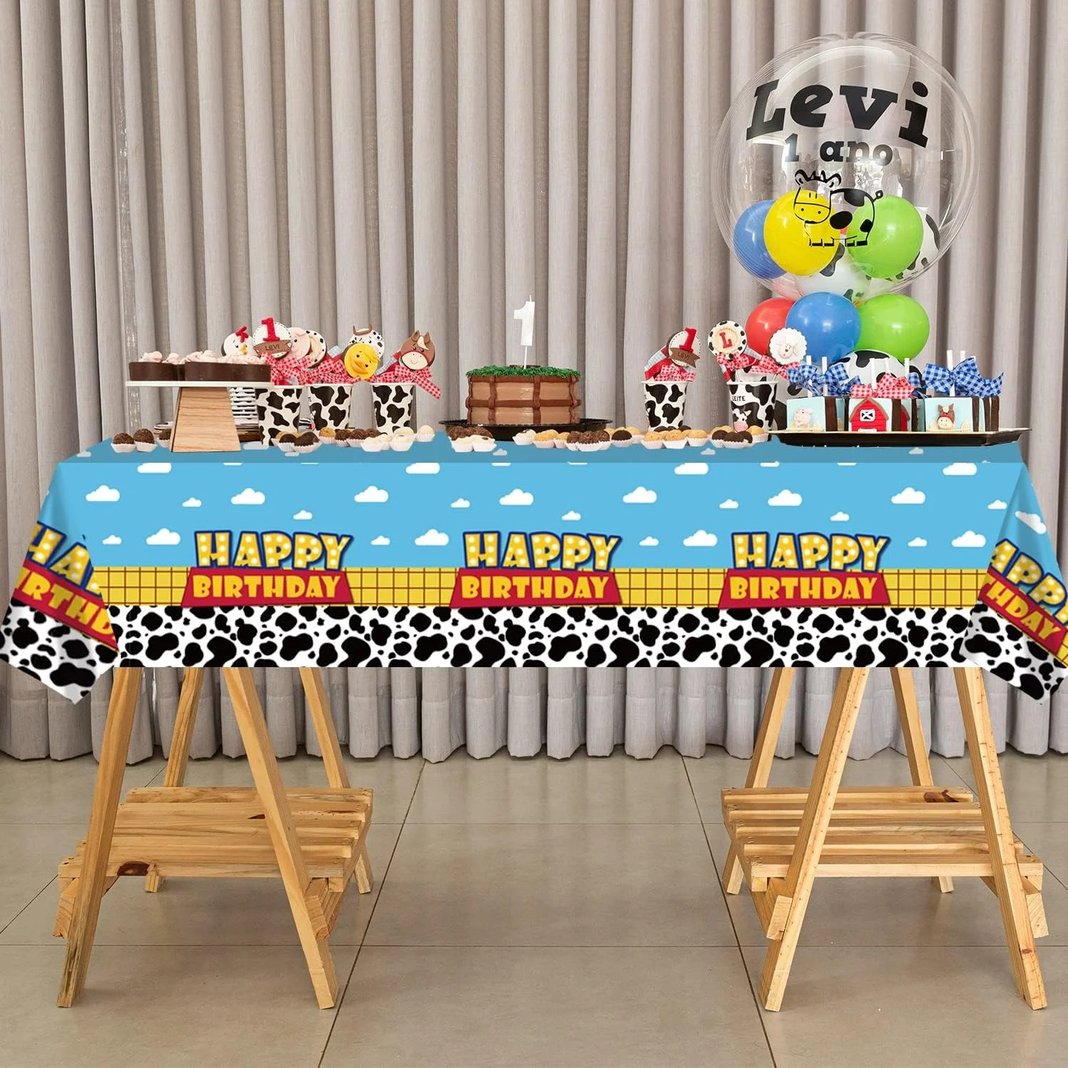 Mantel desechable Toy Story, cielo azul, nube blanca, tema de dibujos animados, decoración de fiesta, juego de mantel, explosión de Amazon