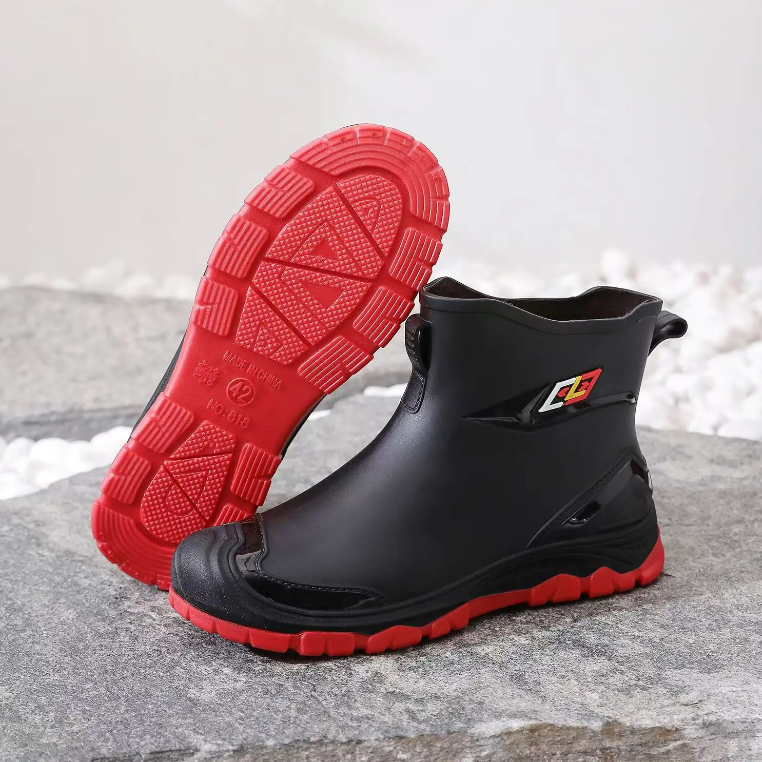 2024 Men's High Top Rain Boots Thick Sole Non Slip Flat Sole Slip On Waterproof Outdoor Work Shoes Garden Shoes Fishing Wader image 3
