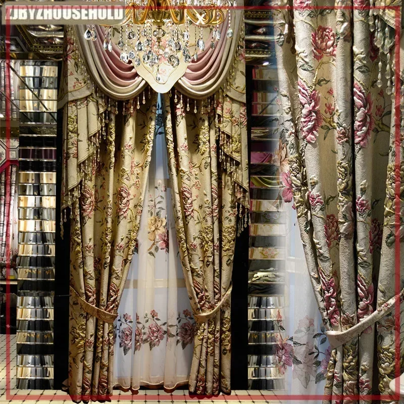 Blackout New Curtains for Living Dining Room Bedroom European American French Curtain Header Soundproof Chenille Customize