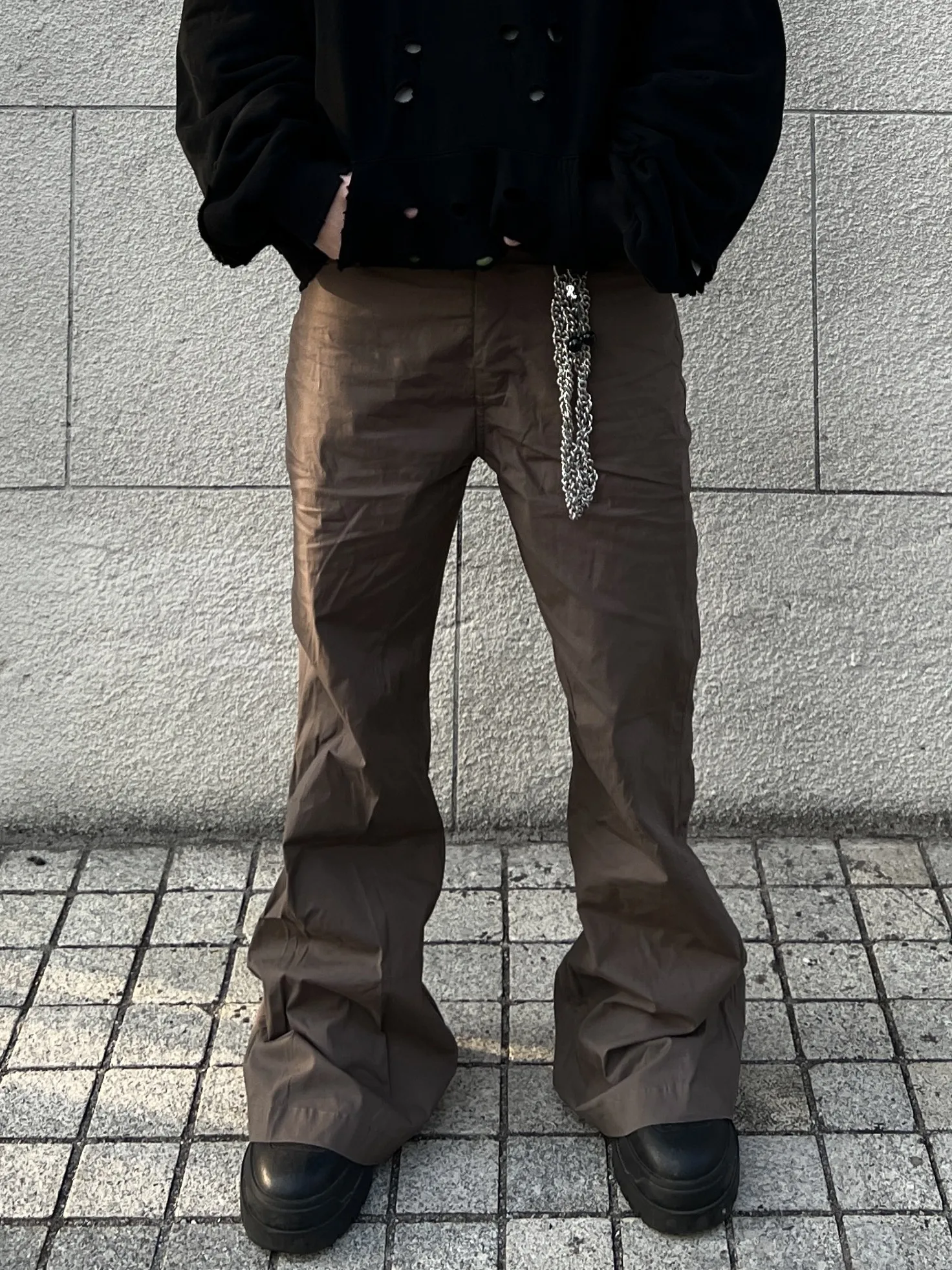 

Rick Flared Pants Pleated Loose Brown Trousers Casual Pants Straight Casual Drawstring Loose Casual Pants