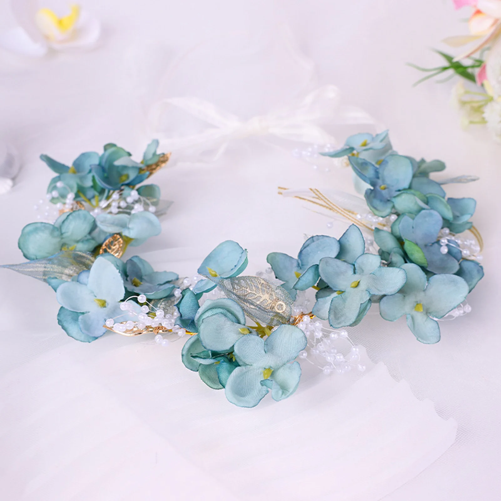 

Photo Props Blue Floral Crown Hairband Trendy Bohemian Wedding Festivals Flower Headpiece Flower Crown for Women Girls Gift