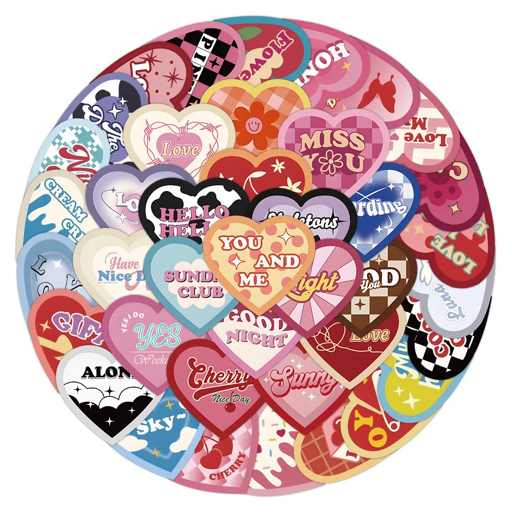 50PCS Love Heart Waterproof Graffiti Stickers for Helmet Bicycle Hand Account Pencil Case Decals Golden Memory Stickers Store