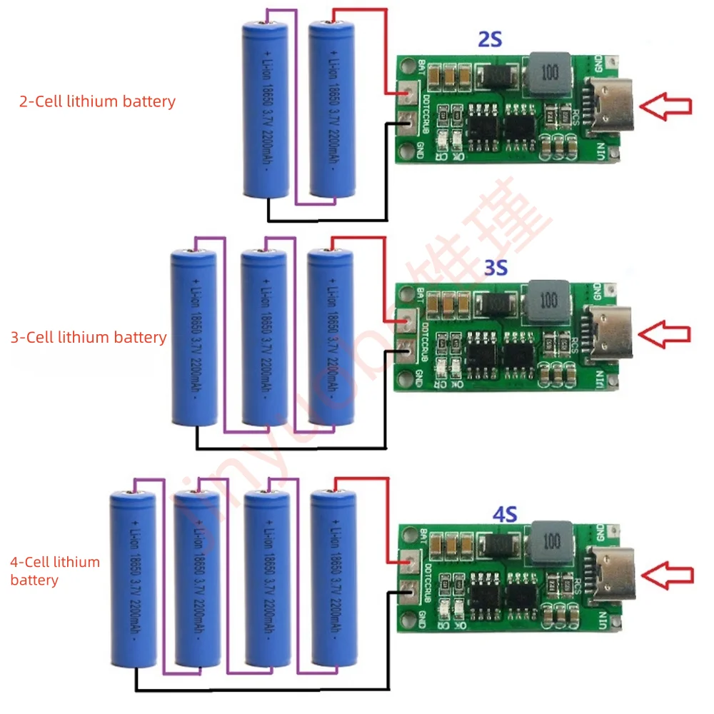 

10PCS Type C BMS 2S 3S 4S 1A 2A 4A 18650 Lithium Battery Charger Board USB C Step-up Boost Module For Li-Po Polymer Power Bank