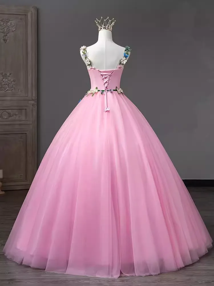 Echtes Bild elegante rosa formale Abendkleider blühen eine Linie lange süße 16 Mädchen Geburtstags feier Kleid Vestido 15 Quince anera