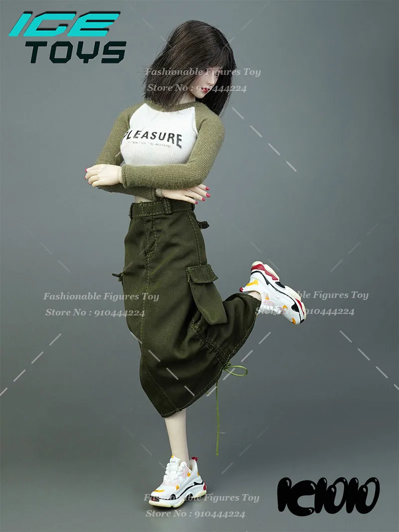 ICE TOYS 1/6 Frauen Soldat Print Crop Top Dünnes T-shirt Streetwear Hohe Taille Kordelzug Fracht Rock Fit 12 "Action figur Körper