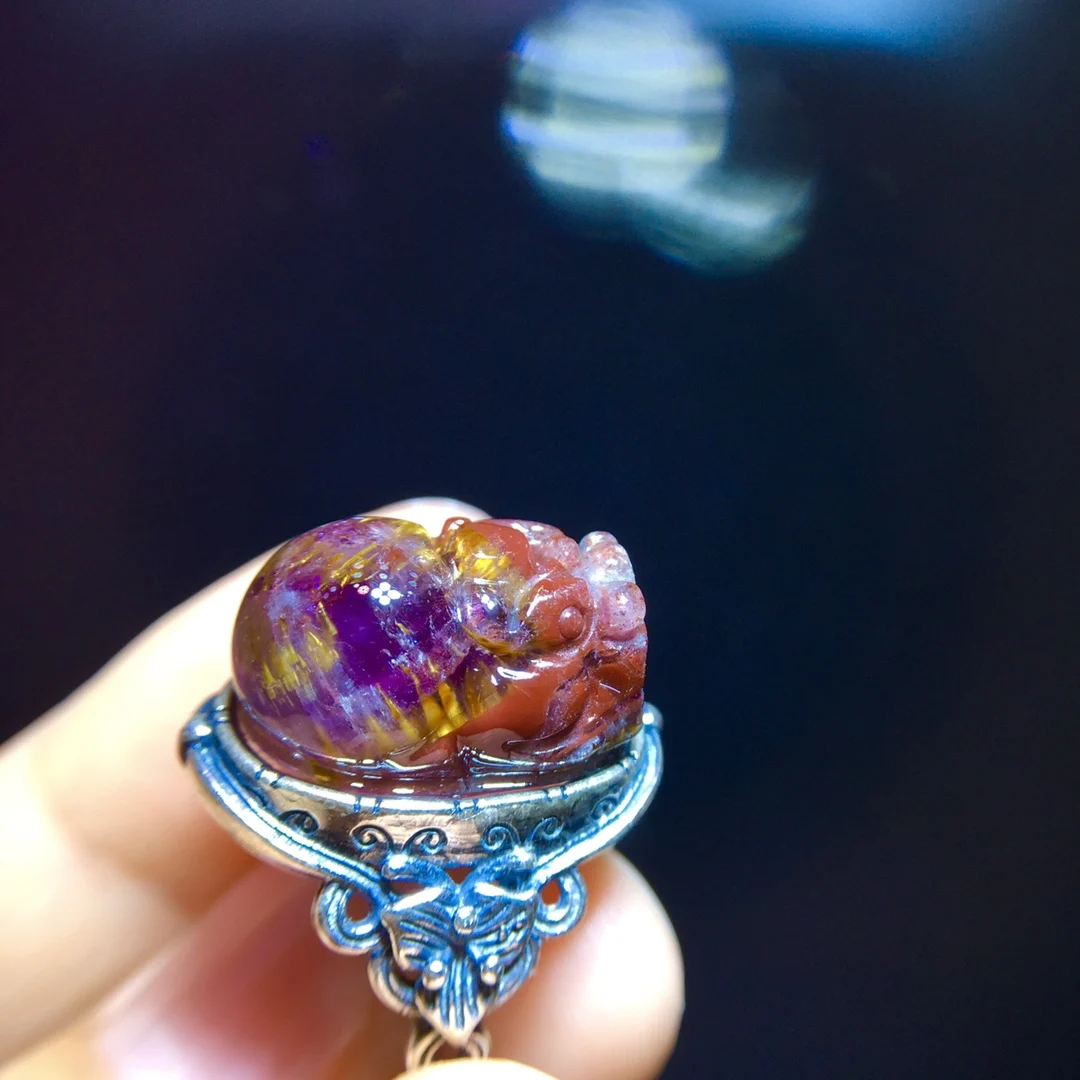

Natural Purple Cacoxenite Rutilated Adjustable Ring Pi Xiu 17.3/11.5mm Fashion Gift Auralite 23 Ring Healing AAAAA