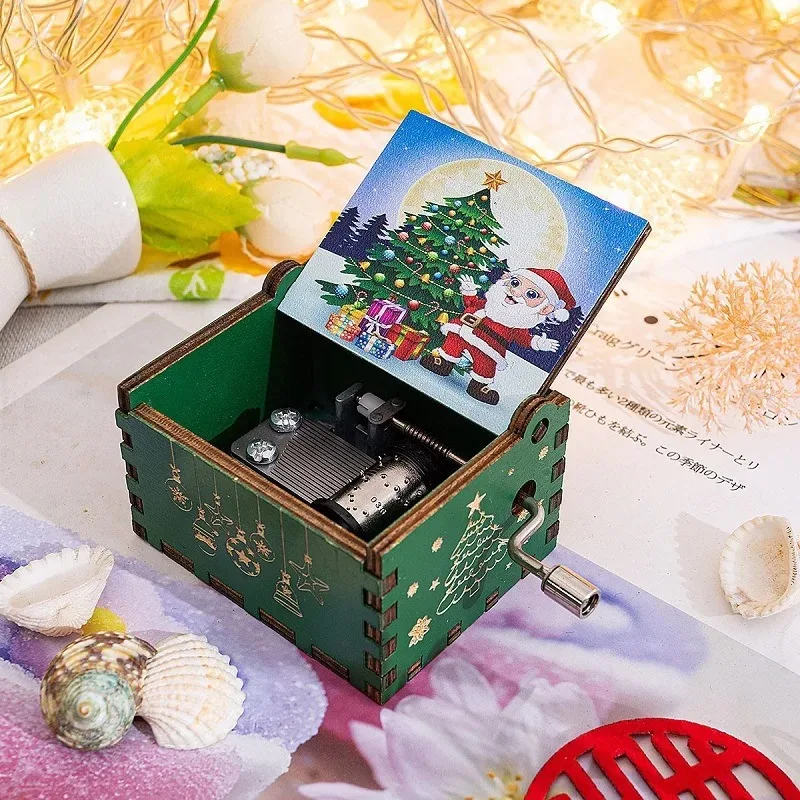 Caja de música de madera con manivela, caja de música Feliz Navidad, postes, decoraciones, pequeños obsequios exquisitos, regalos de cumpleaños. decoración del hogar