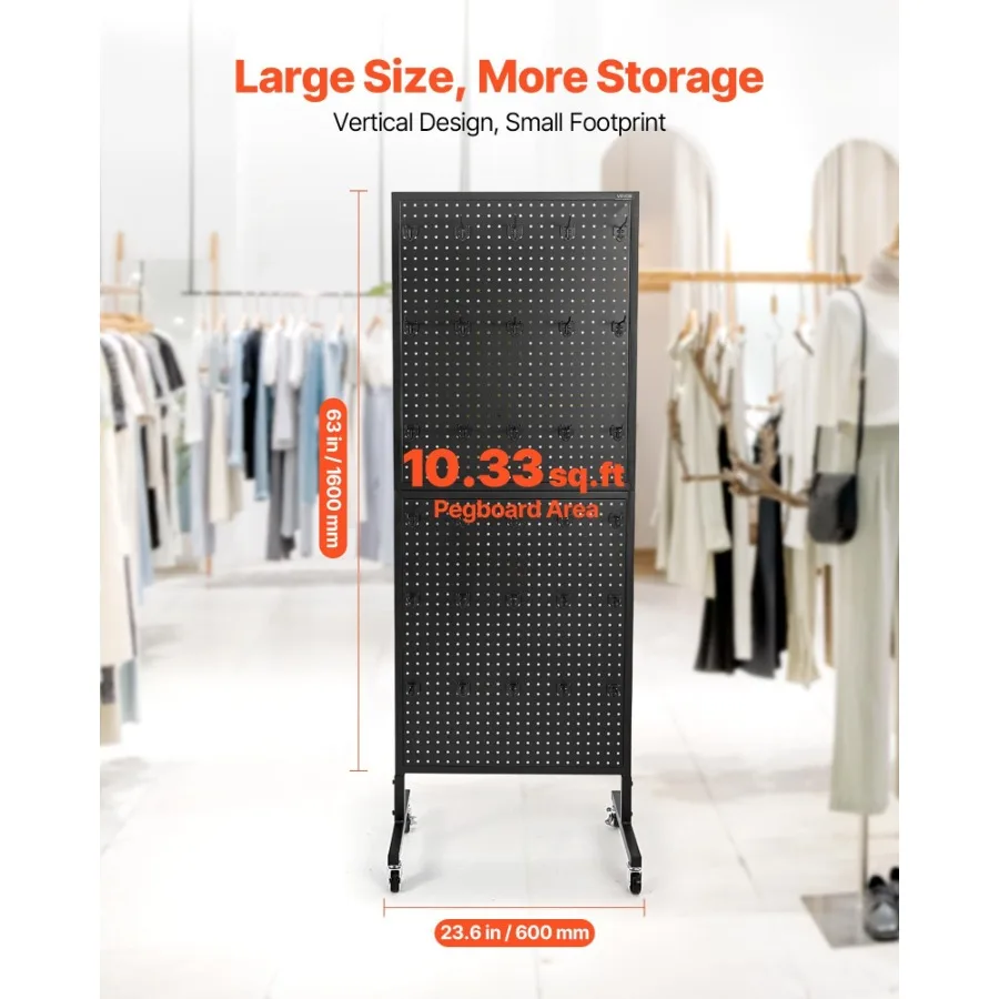 Stand Display Pegboard dengan 30 Kait Panel Pegboard Display dengan Roda Hitam