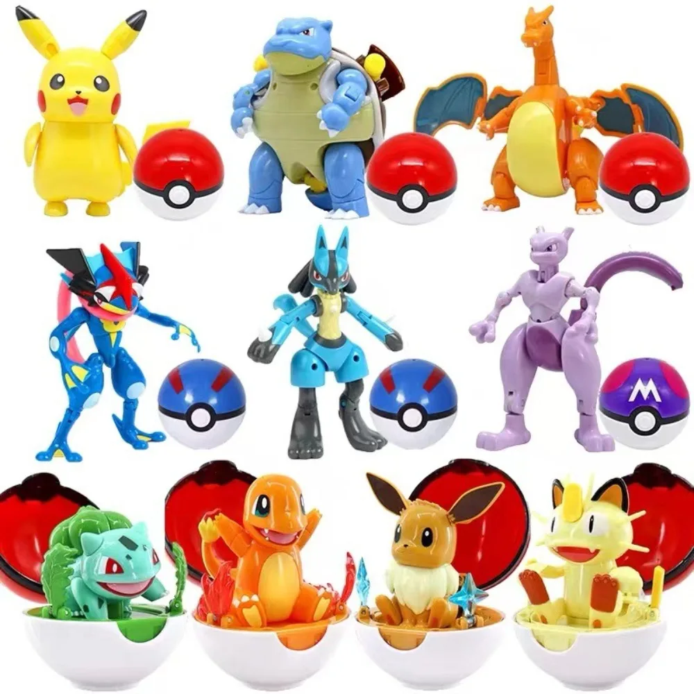 

Genuine Pokemon Pikachu Psyduck Blastoise Gyarados Doll Full Set Elf Ball Transforming Children's Model Cute Cartoon Ornaments