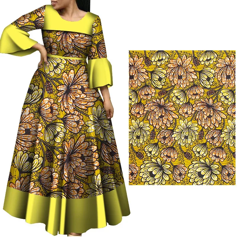 Afrikanisch bedruckter Stoff Polyester Kleidung gelbe Chrysantheme kann für Kleider anzüge Ankara ethnischen Stil Stoffe verwendet werden