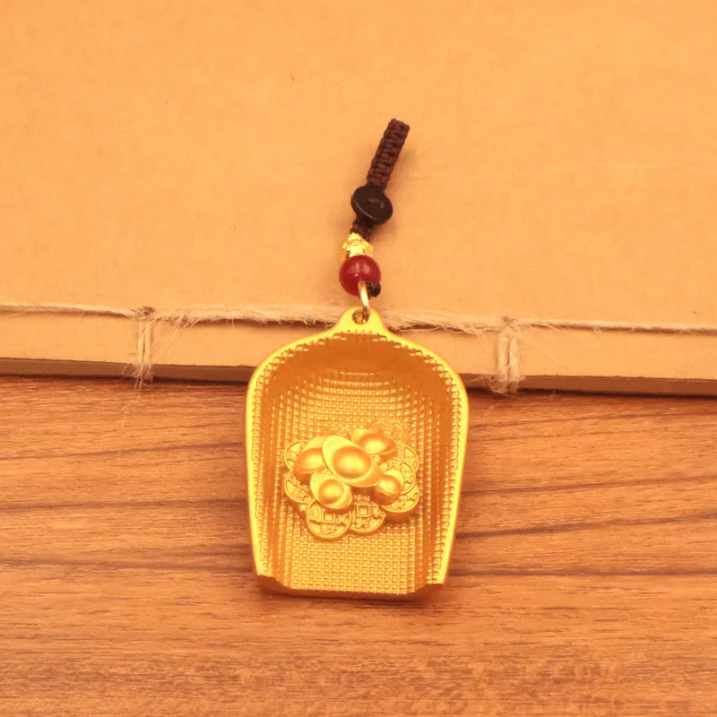 Gold-Colored Ingot-Shaped Rice Sieve, A Decorative Item For The Entrance Hall Or Living Room, Symbolizing A Bountiful Harvest, A