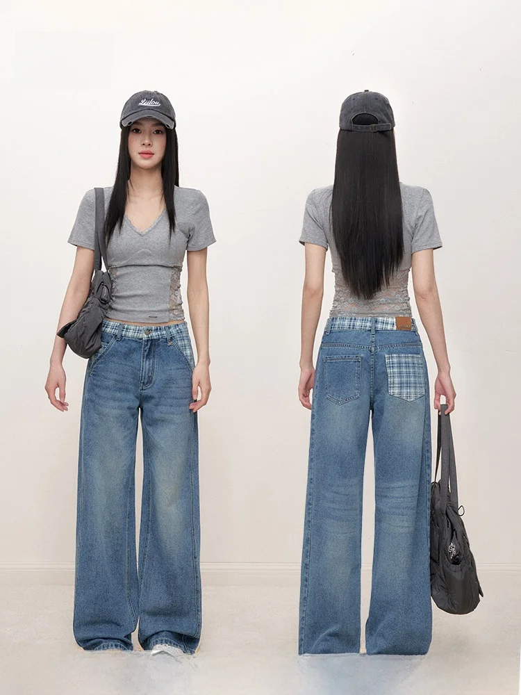 

Lii.Liilou Wide Leg Denim Jeans Printed Relaxed Feel Color Blo Inner Waist High Waist Cotton Stretch Zipper Closure Spring ...
