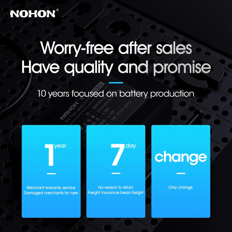 Batterie NOHON pour Apple Watch série 9 8 6 5 4 3 2 1 Batteries de remplacement pour iWatch S1 S2 S3 GPS S4 S5 SE2 S6 S7 S8 avec outils